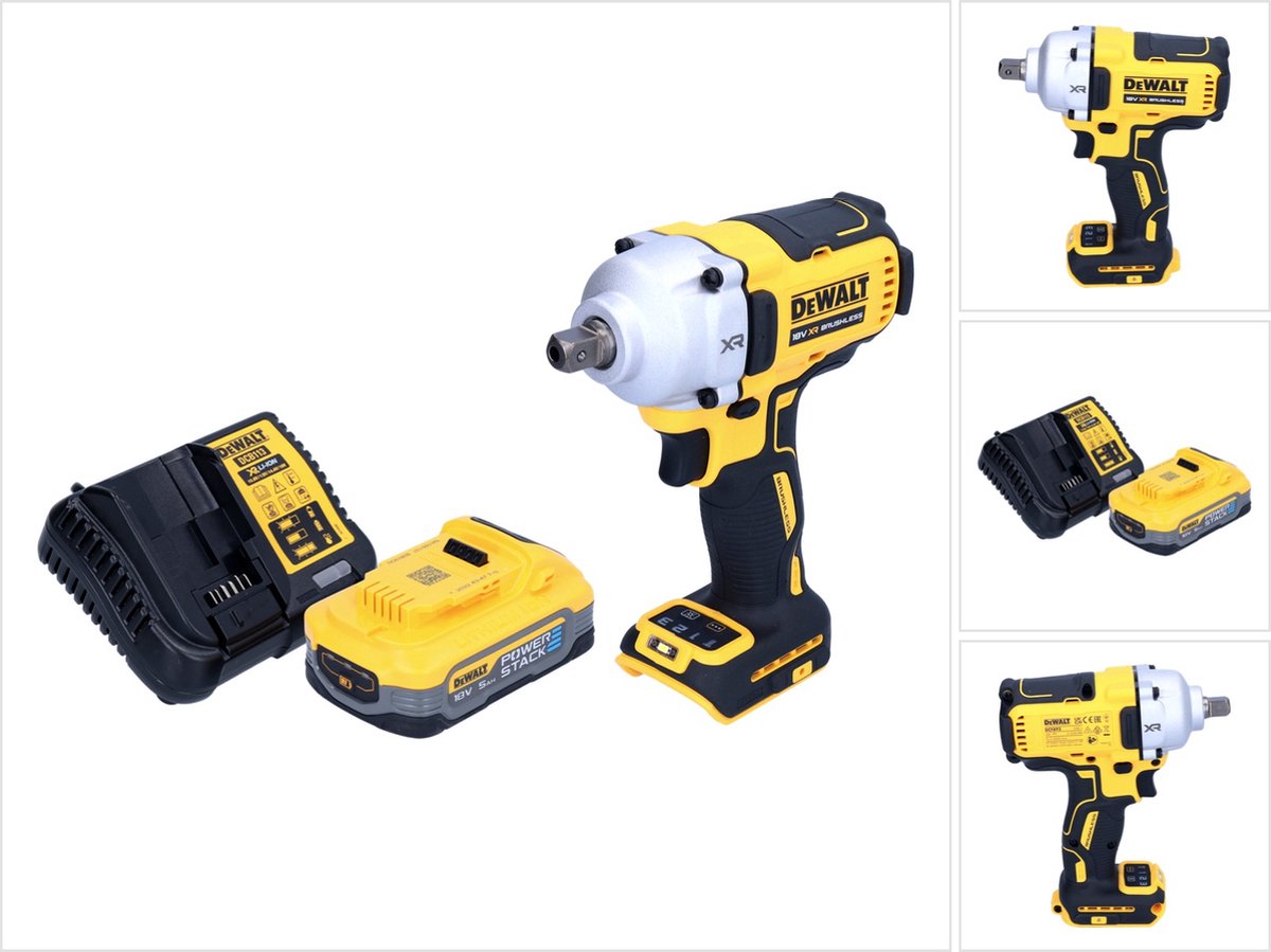 DeWalt DCF 892 H1 accu slagmoersleutel 18 V 812 Nm 1/2" borstelloos + 1x Powerstack accu 5.0 Ah + lader