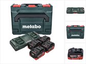 Metabo basisset 4x LiHD accupack 18 V 5,5 Ah Li-Ion accu CAS systeem ( 685180000 ) + dubbele oplader ASC 145 DUO + metaBOX