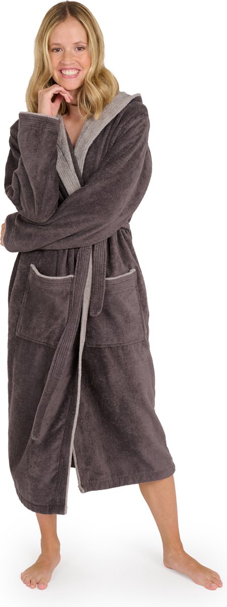 Blumtal Badjas Katoen Dames - Katoenen Badjas - Zachte Badjas - Met Capuchon - Fluweelzachte Badstof - Oeko-TEX® Gecertficeerd - Antraciet - Maat S