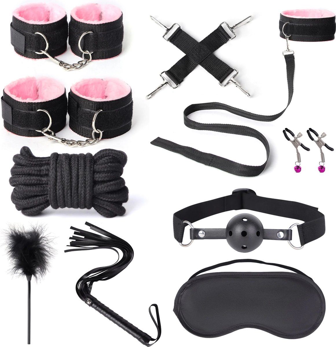 Goedkoopste Fixxx - BDSM Set - PinkSession- 11 delen - Zwart/Roze