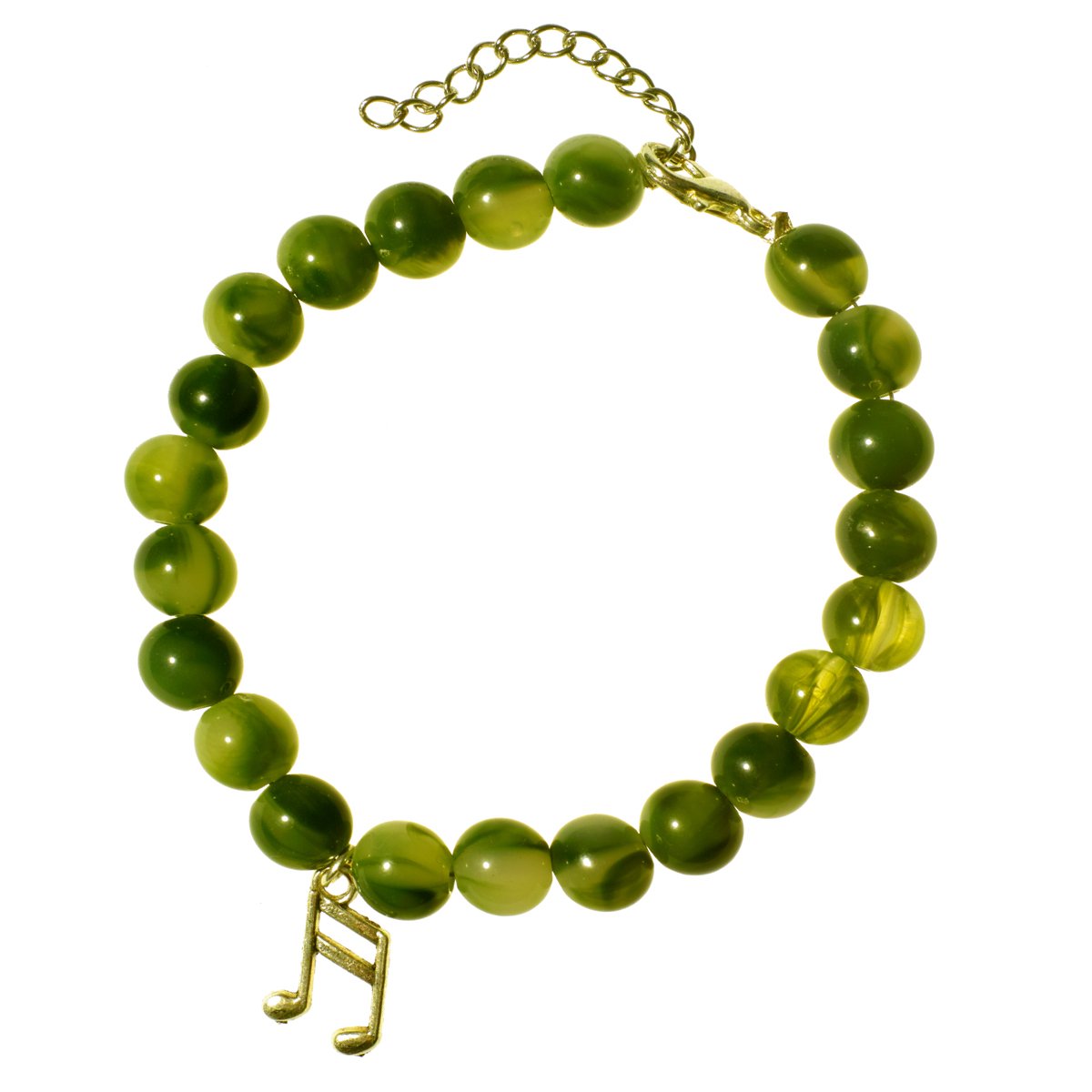 Armband - groene nature like kralen met muzieknotenbedeltje