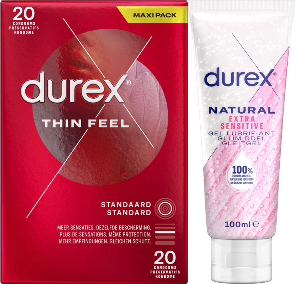 Goedkoopste Durex - Condooms Thin Feel 20 stuks - Glijmiddel Sensitive 250 ml - Voordeelverpakking