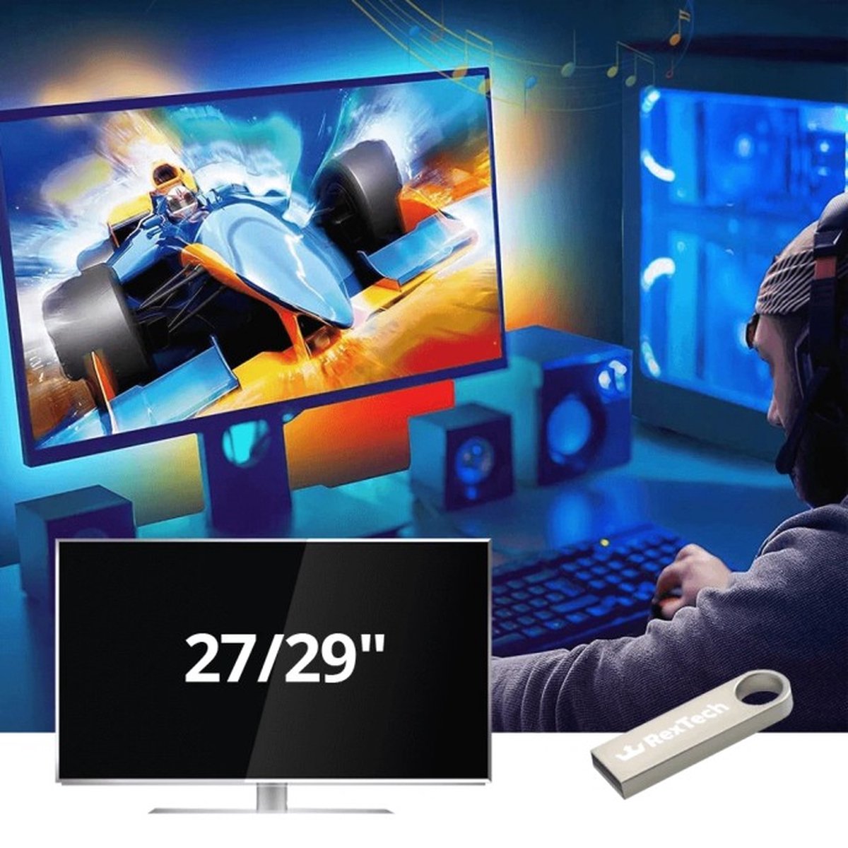 PC ambient USB game verlichting - 27/29 inch - Gaming lamp - Gaming Light led strip - Gaming accessoire - Reageert op beeld en geluid