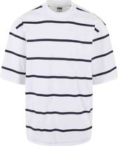 Urban Classics - Oversized Sleeve Modern Stripe Heren T-shirt - S - Wit/Donkerblauw