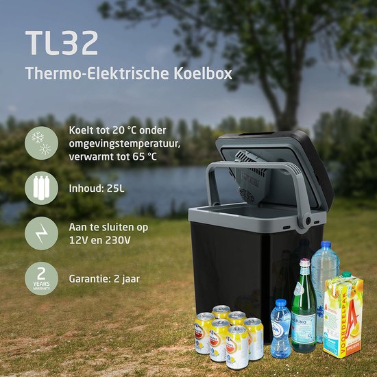 Travellife TL32 Thermo-Elektrische Koelbox Antraciet - 25L - AC/DC - 12V/230V - Geschikt voor 1,5 L flessen - Travellife
