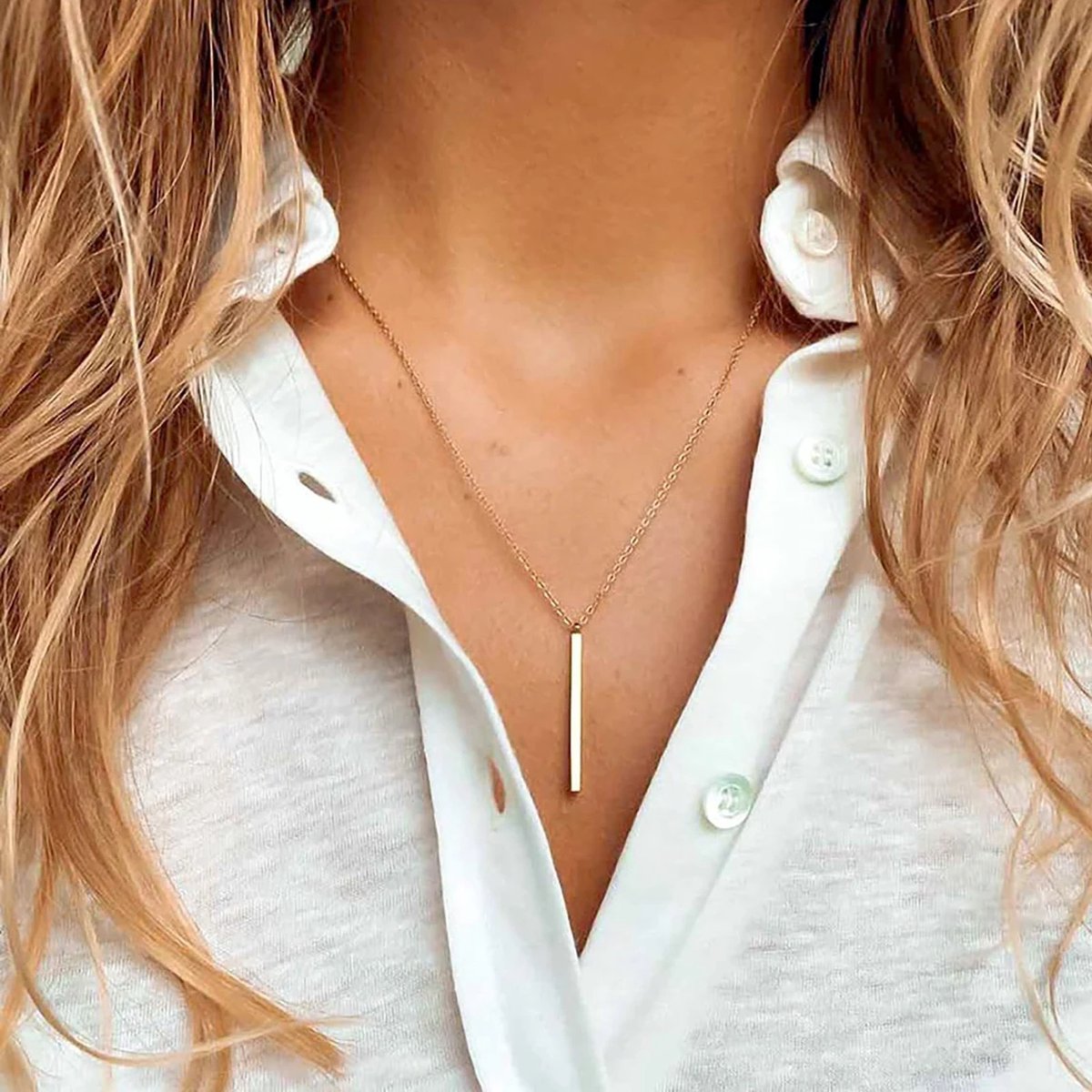 Joboly Bar Staaf Balk Ketting - Dames - Goudkleurig - 50 cm