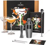 Cocora Martini Set - 9-delige RVS Cocktail Set - Cocktailshaker - Martini Coupe Glazen - Cocktail Boek - Zwart