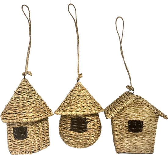 Home Society - Set/3 - Decoratie - Vogelhuis - Jute - 22x17x22cm