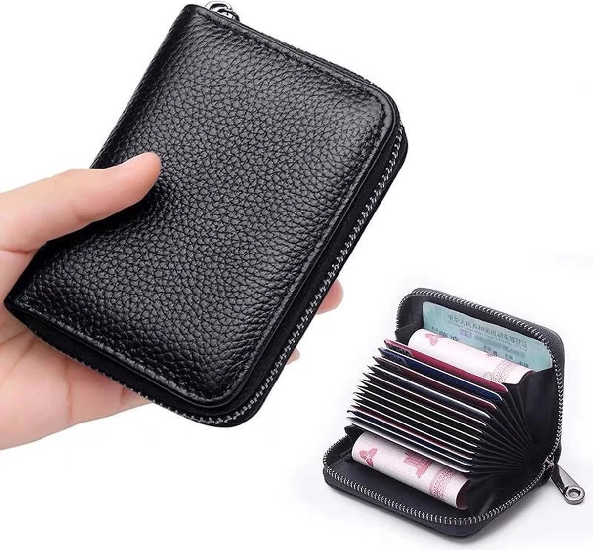 Pasjeshouder Met Anti RFID I Creditcardhouder I Met Geldvak I Pasjes Houder - Wallet I PU Leer I Portemonnee I Zwart