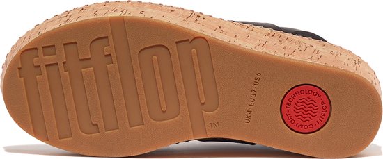FitFlop Eloise Leather/Cork Strappy Wedge Sandals ZWART - Maat 37