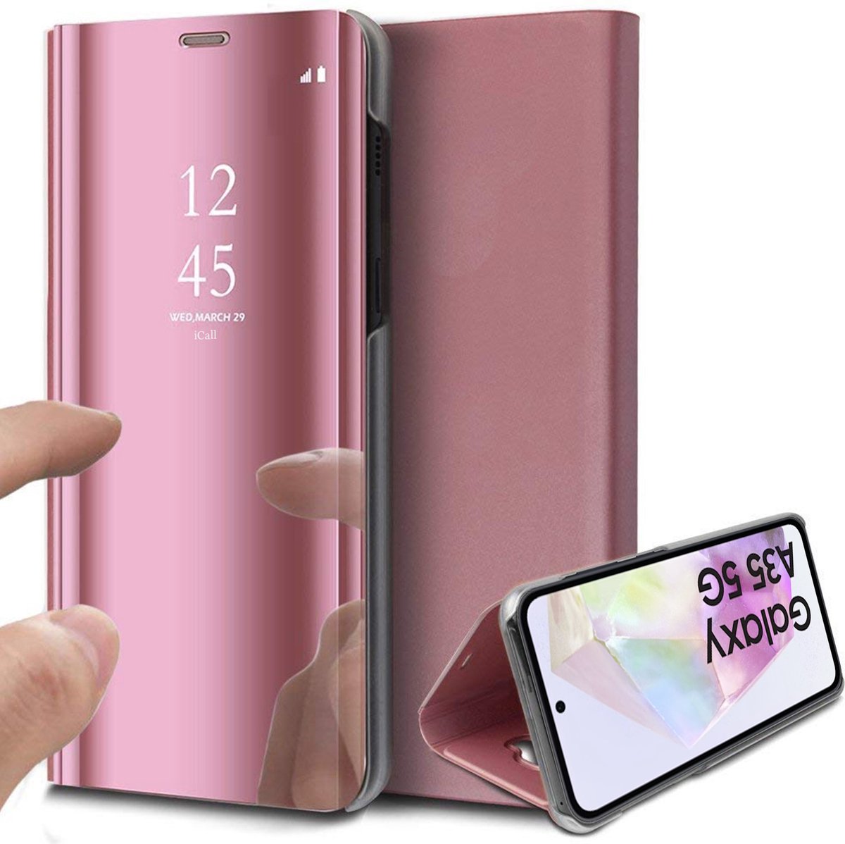 Hoesje geschikt voor Samsung Galaxy A35 - Spiegel Book Case Rosegoud