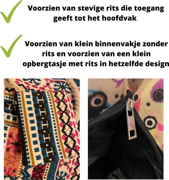 styleBREAKER kleine strandtas met streepjesprint, rits, shopper