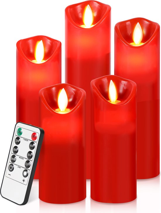 10 delige Led kaarsen set Inclusief Afstandsbediening Bewegende Vlam Veilig & Duurzaam Realistische Kaarsen LED Theelichtjes Ongeparfumeerd Kerstverlichting Rood