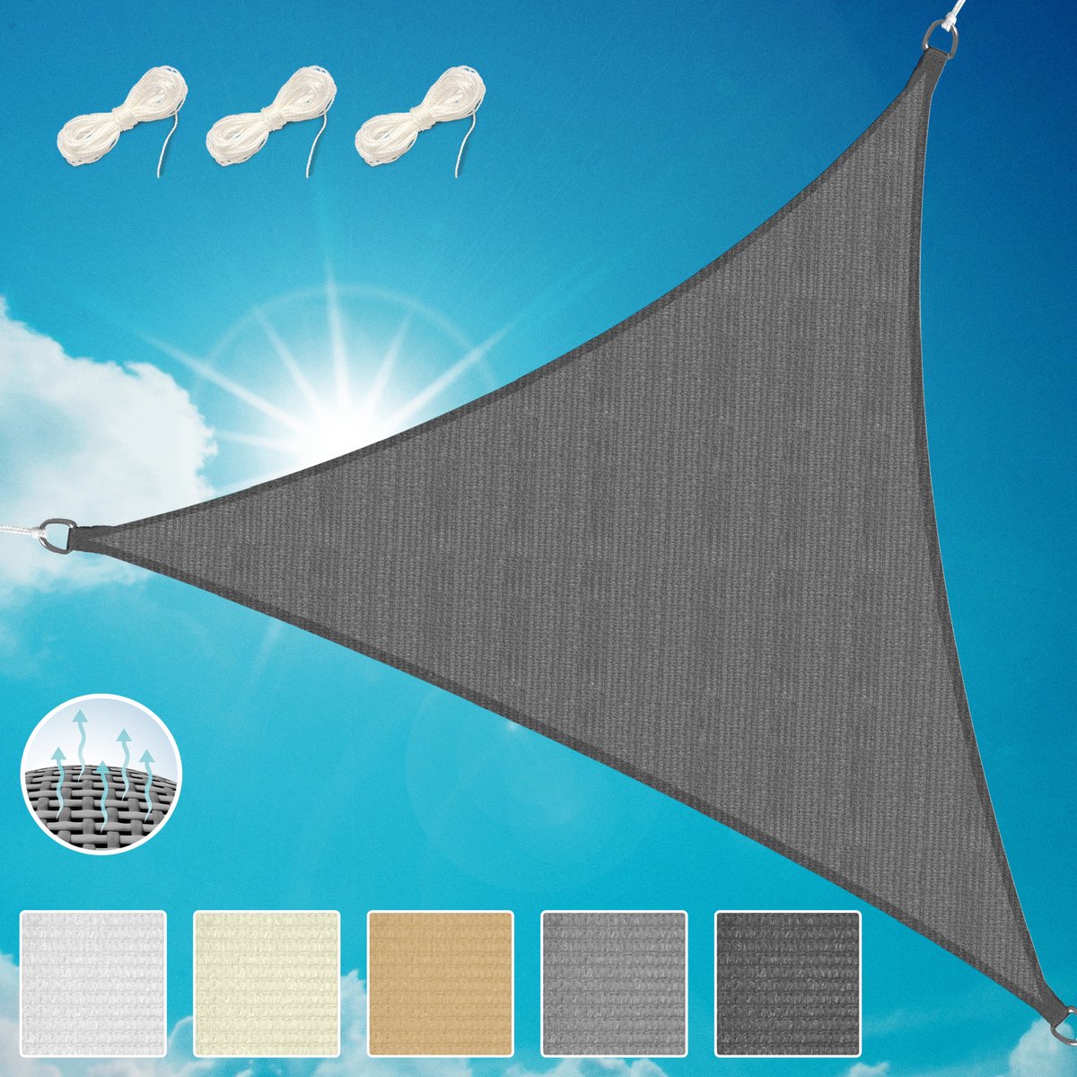 Sol Royal SolVision HS9 – Schaduwdoek Driehoek 6x6x6m Anthraciet – Waterafstotend – UV Bescherming