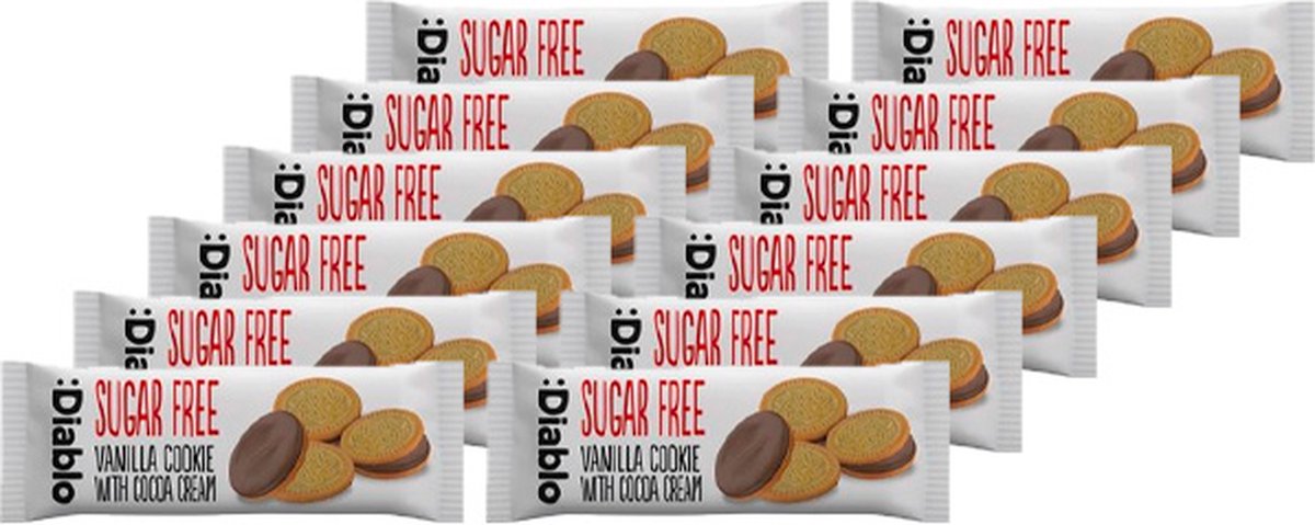 Diablo | Sugar Free | Vanilla Sandwich Cookie With Cocoa Cream | 12 Stuks | 12 x 44 gram