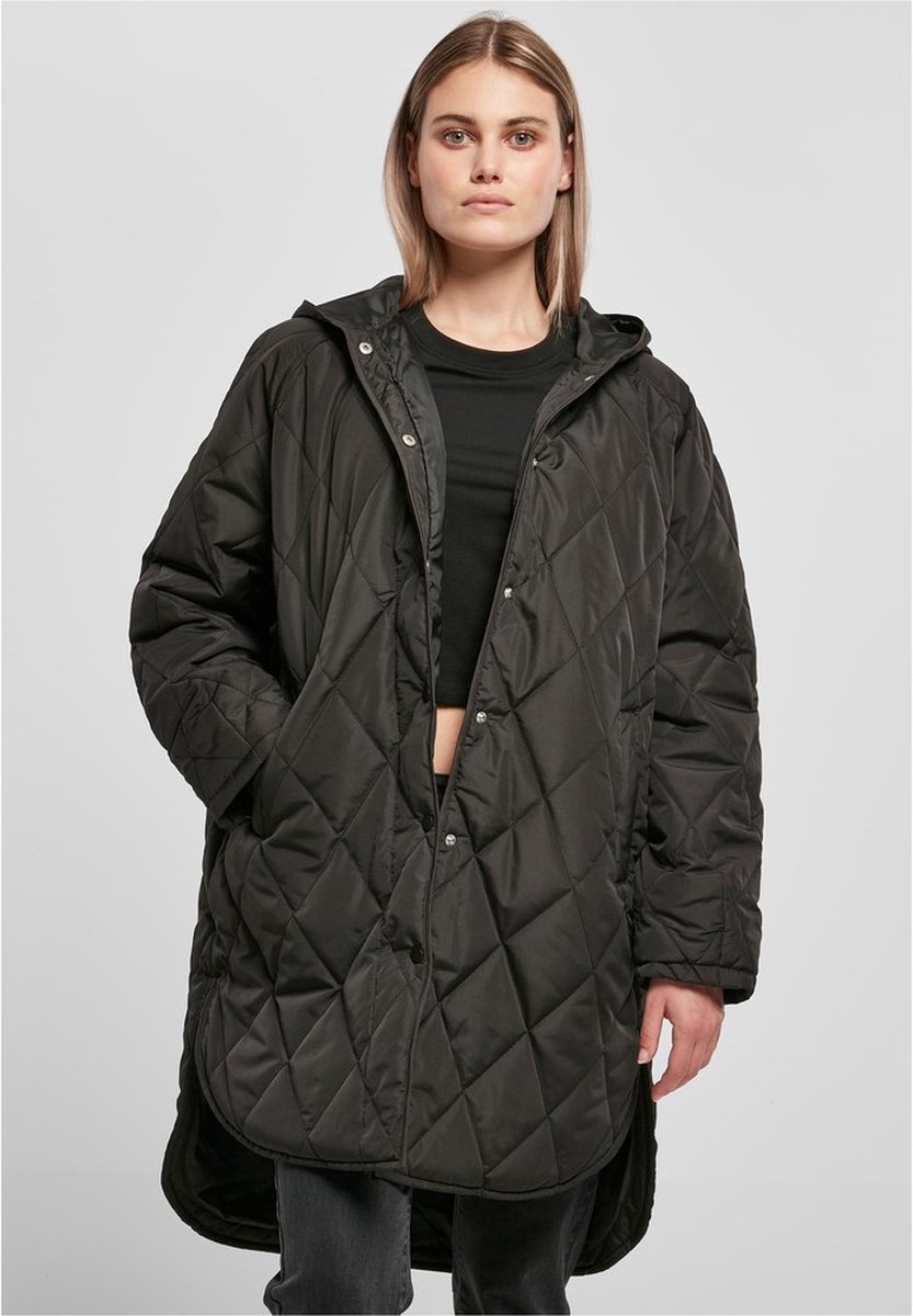 Urban Classics Oversized Diamond Quilted Hooded Winterjas XS Zwart
