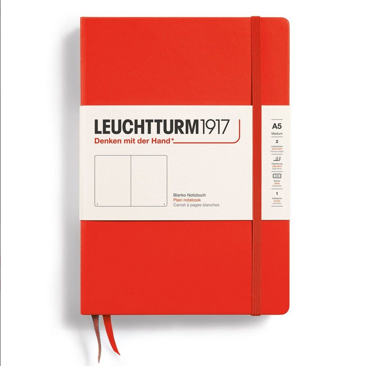 Leuchtturm medium notitieboek lobster (fel rood) blanco 145x210mm