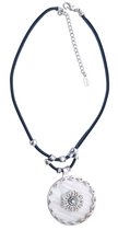 Behave Collier court avec pendentif rond en nacre coquillage et pierre facettée blanche, longueur 40 cm