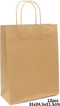 Cadeautas - Giftbag Papier - Set van 12 Stuks - 31x24,5x11,5 cm - Bruin
