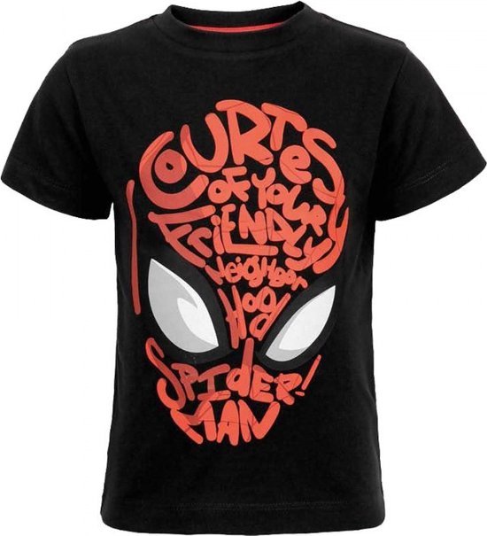 Spiderman - T-shirt - korte mouwen - katoen - zwart - maat 98/104