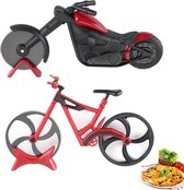 2 stuks fiets-pizzasnijder, roestvrij stalen pizzaroller, fiets pizzarad, motorpizzasnijder, geschikt voor pizza, cake, wafels, creatieve geschenken, met standaard
