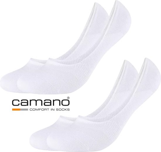 CAMANO Sneakersokken Invisible Footies Kousenvoetjes 2 PACK 39/42 Naadloos in ultra lichte katoen Wit met silicone op de hiel 100% garantie om niet af te zakken
