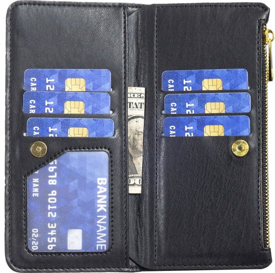Samsung Galaxy A35 - Portefeuille avec fermeture éclair - book case cover - espace pour 9 cartes - diamant noir