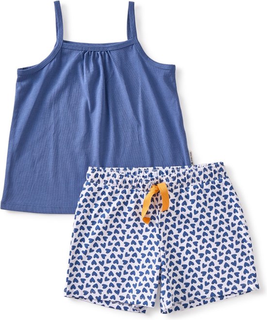 Little Label - zomer pyjama meisjes - blauwe hartjes - bio katoen - 16Y/170-176