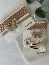 Julé Design haar accessoires vlinder / bloem beige / wit set Sofia