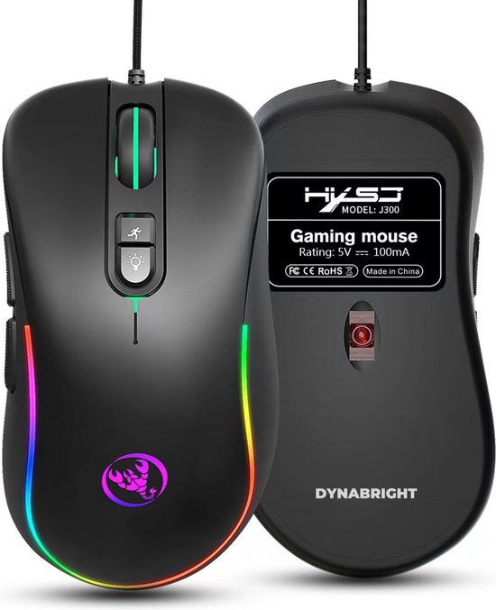 DynaBright Gaming Muis - 6400 DPI - Computermuis - RGB Verlichting - Lichtgewicht - Ergonomisch - Optische