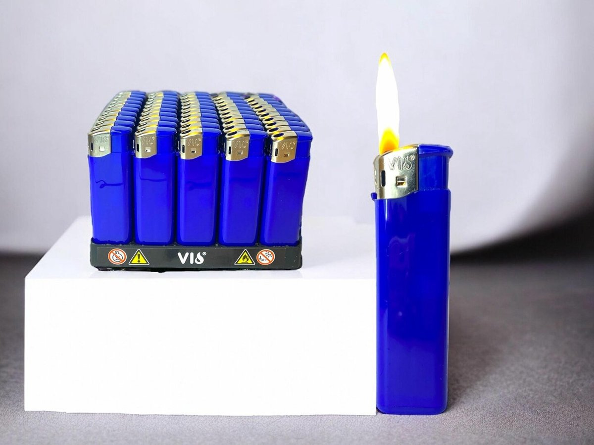 Goedkoopste Aanstekers 50 stuks in tray blauw - bedruk aanstekers- navulbaar - reclame aanstekers