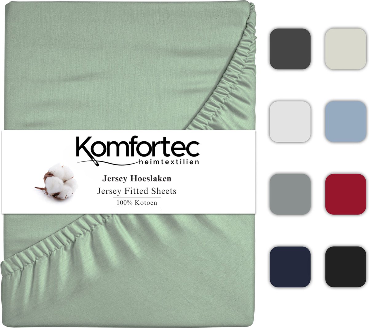 Komfortec Jersey Stretch Hoeslaken 90x200 cm - Fitted Sheet - Rondom Elastiek - 100% Katoen - Groen - Komfortec