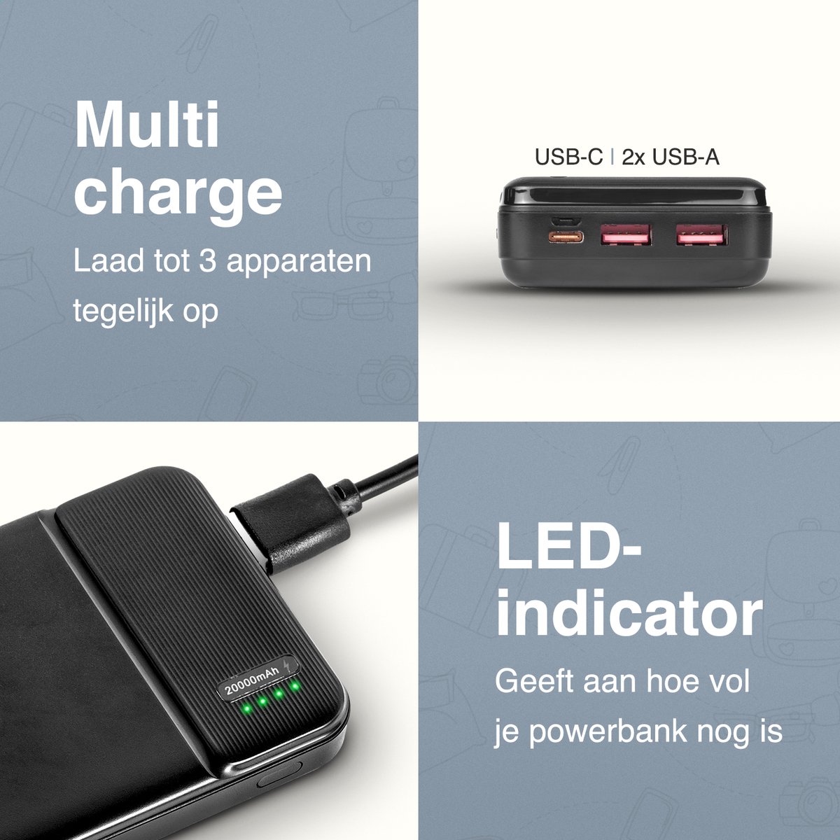 ForDig Powerbank 20000mAh – Powerbank iPhone – Powerbank Samsung – Fast Charge - Universeel - 4 Poorten – USB A, USB C en Micro USB - Compact Design — cadeau in Elektronica - foto 4