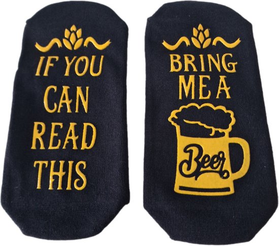 Funny socks - maat 39/46 - Katoen - "if you can read this, bring me a beer" - Vaderdag