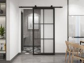 Porte coulissante industrielle Barnwoodweb - 6 compartiments en Glas transparent - 100x235 cm - complète avec système de rail et poignée de porte