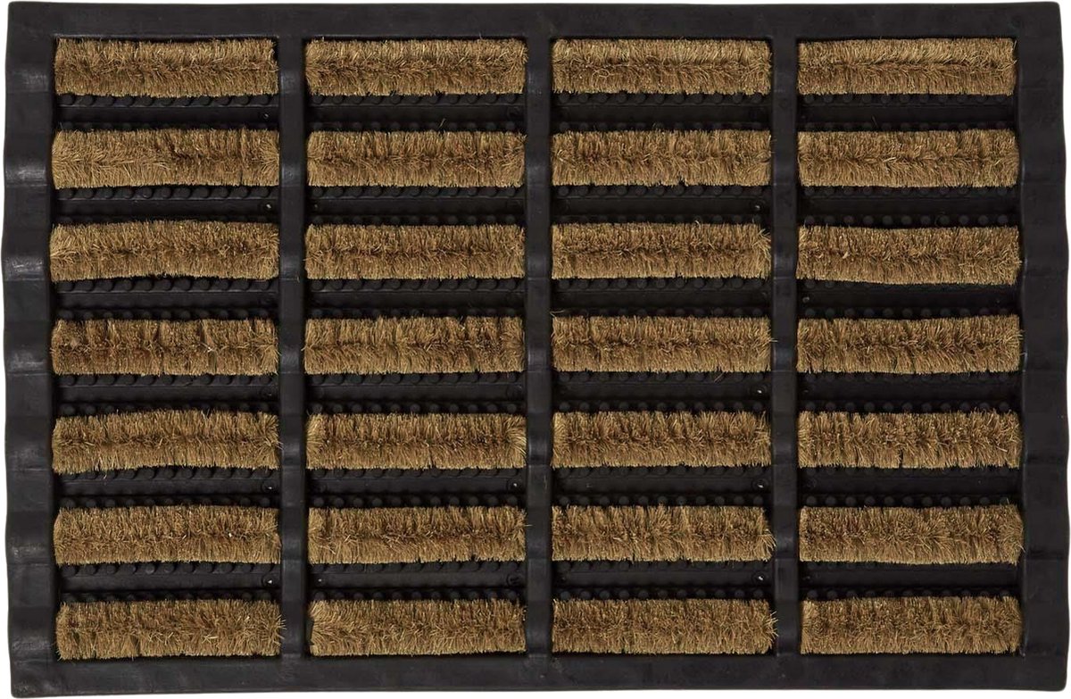 Homescapes - Kokos / rubber deurmat 40x60 cm - zwart-natuurlijke stofbestrijdingsmat