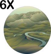 BWK Stevige Ronde Placemat - Getekende Lange Kronkelende Weg door Bergen - Set van 6 Placemats - 50x50 cm - 1 mm dik Polystyreen - Afneembaar