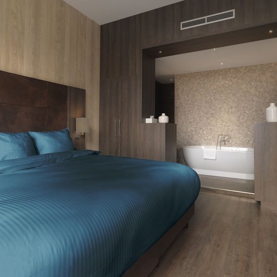 Beau Maison Hotel Lin Satin de Katoen Blauw 200x200/220 cm + 2 taies d'oreiller