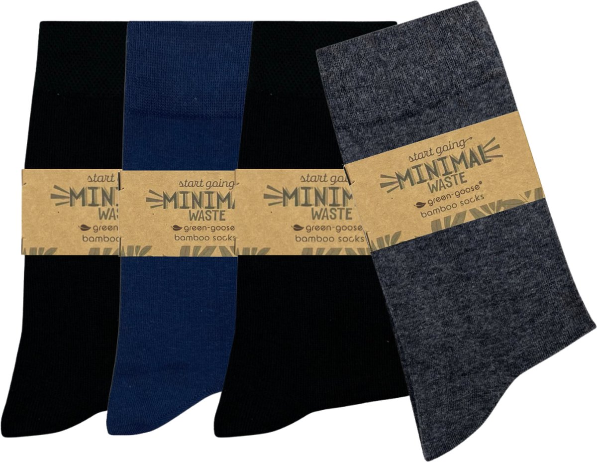 green-goose® Bamboe Herensokken - Maat 39-44 - 4 Paar - Grijs en Blauw - 85% Bamboe - Zacht, Ademend, Hypoallergeen en Comfortabel
