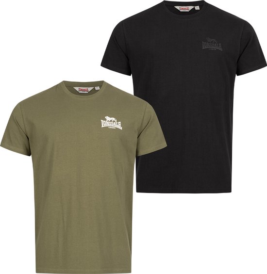 Lonsdale T-Shirt Blairmore T-Shirt normale Passform Doppelpack Black/Olive-M