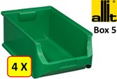4 x Magazijnbak - grijpbak - stapelbak Allit - ProfiPlus Box 5 - 17,5 L - PP - groen