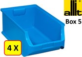 4 x Magazijnbak - grijpbak - stapelbak Allit - ProfiPlus Box 5 - 17,5 L - PP - blauw