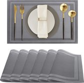 Amerikaanse placemats wasbare set van 6 groene elegante placemats ontbijtbord hittebestendig PVC voor keuken eetkamer (zilver zwart)