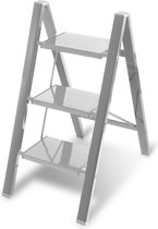 Trapladder Opvouwbare ladder 3 Treden Keukentrap Inklapbaar - Anti-Slip - Trap Ladder Alu zilverachtig
