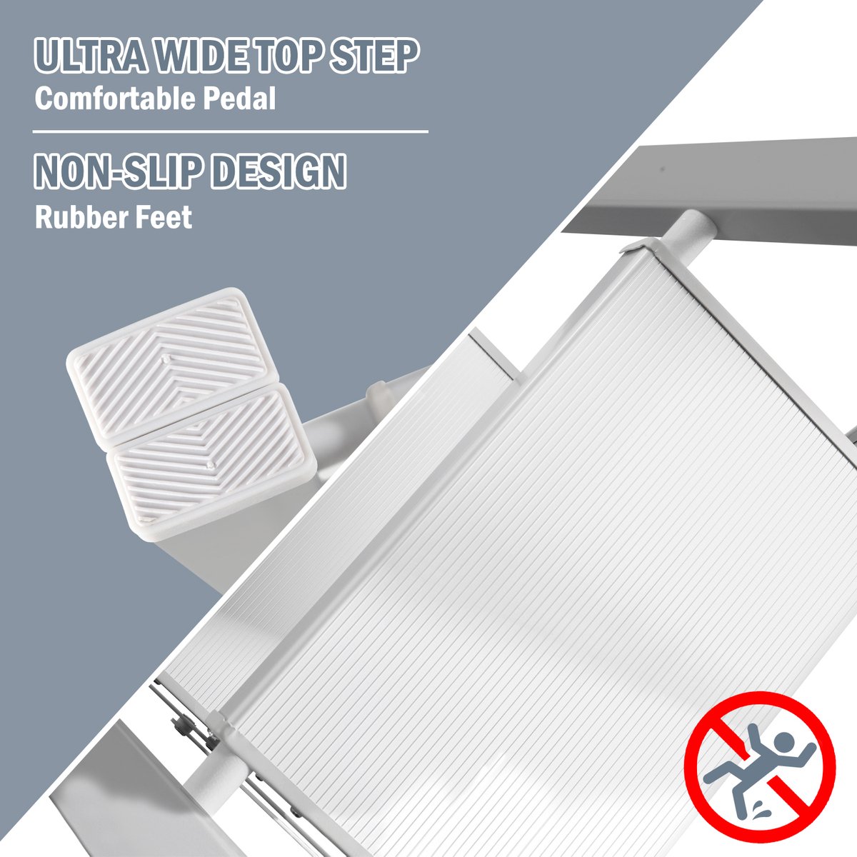 AVOID® Aluminium Opvouwbare Ladder - Witte Inklapbare Trap met 3 Treden