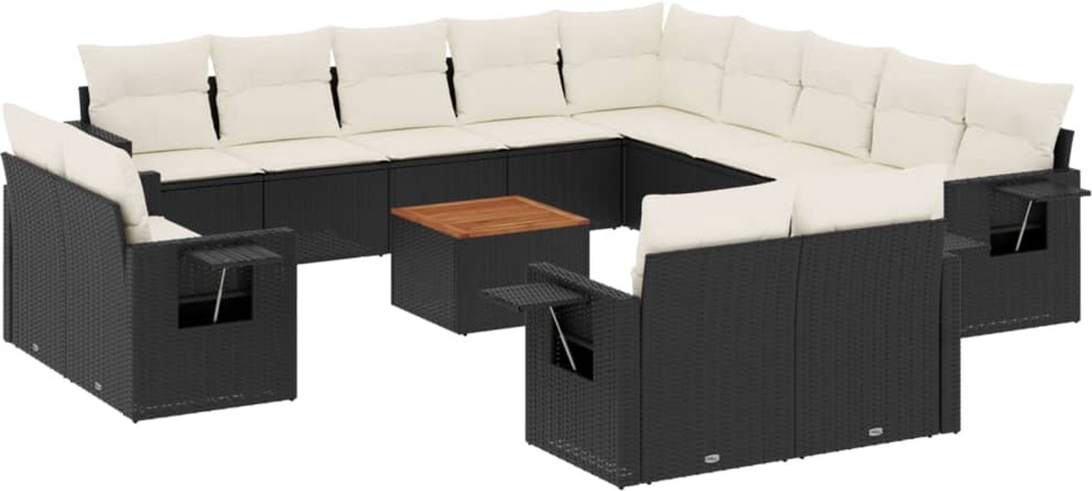 vidaXL 14-delige - Loungeset - met - kussens - poly - rattan - zwart