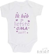 100% katoenen Romper "Ik heb de liefste Oma ooit!" Moederdag Meisjes Katoen Wit/lila Maat 56/62