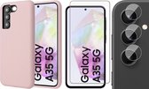 Hoesje geschikt voor Samsung Galaxy A35 - Screenprotector Glas & Camera - Mat Back Case Roze