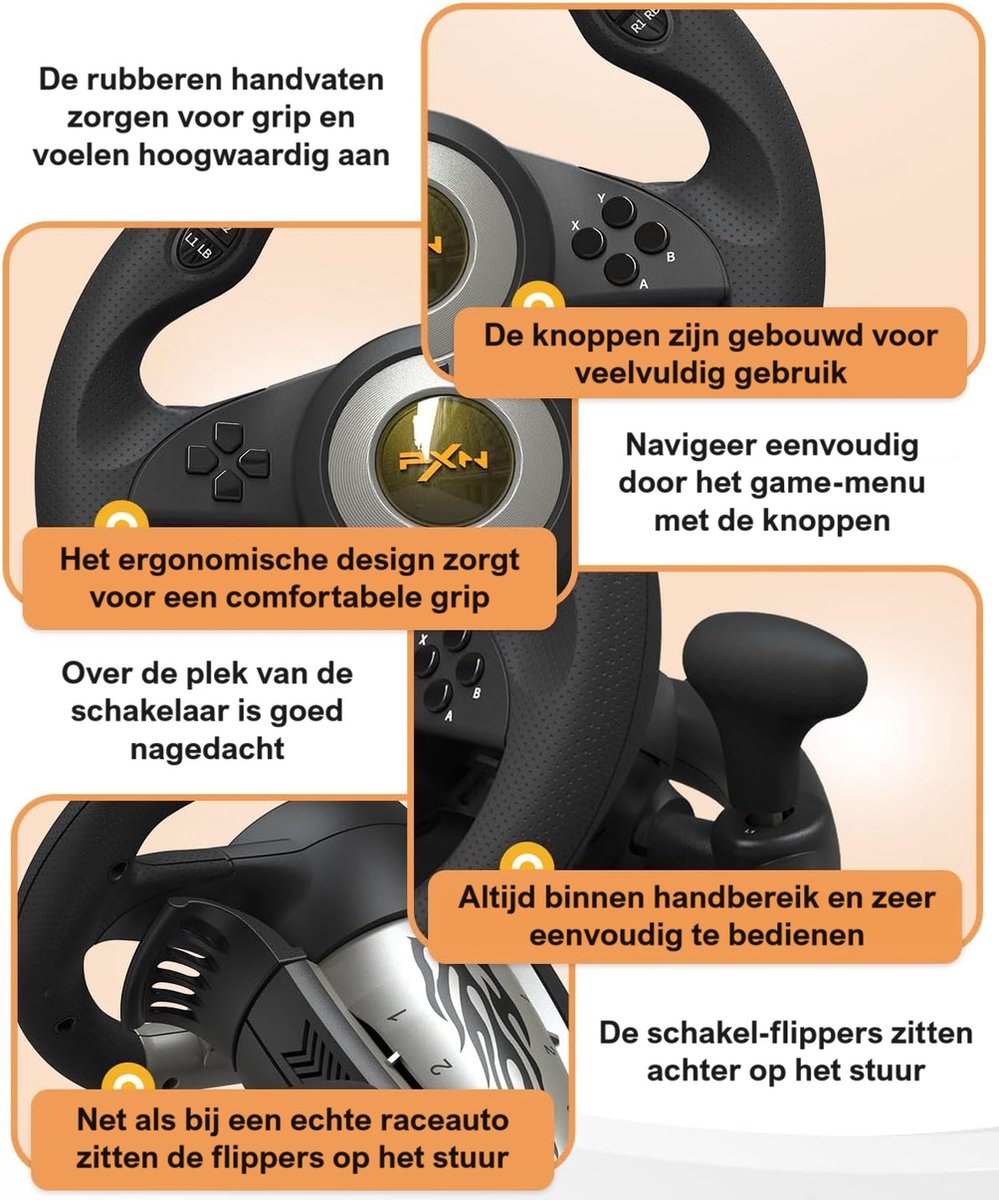 PXN - V3 Pro - Race Stuur met Pedalen & Flippers - Game Stuur - Geschikt voor PS4 - Xbox One - PC - Xbox Series X|S - PS3 - Nintendo Switch - Zwart — cadeau in Games, Films & Muziek - foto 2