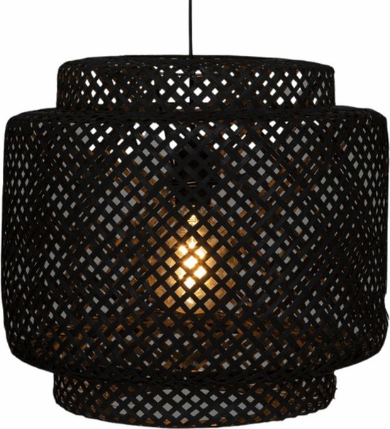 Hanglamp Gevlochten Bamboe - Verlichting - Rotan - Ø40 cm - Zwart